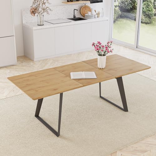 ZckyCine 51"-67" Expandable Modern Dining Table | Rectangular Solid Wood Extendable Design | Space-Saving Multifunctional Kitchen & Home Furniture for Small Spaces