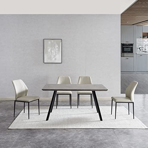 ZckyCine Modern 5-Piece Kitchen Table Set Rectangular Wood Dining Table with 4 Upholstered Leather Chairs (46.5" Table + 4 White Chairs)